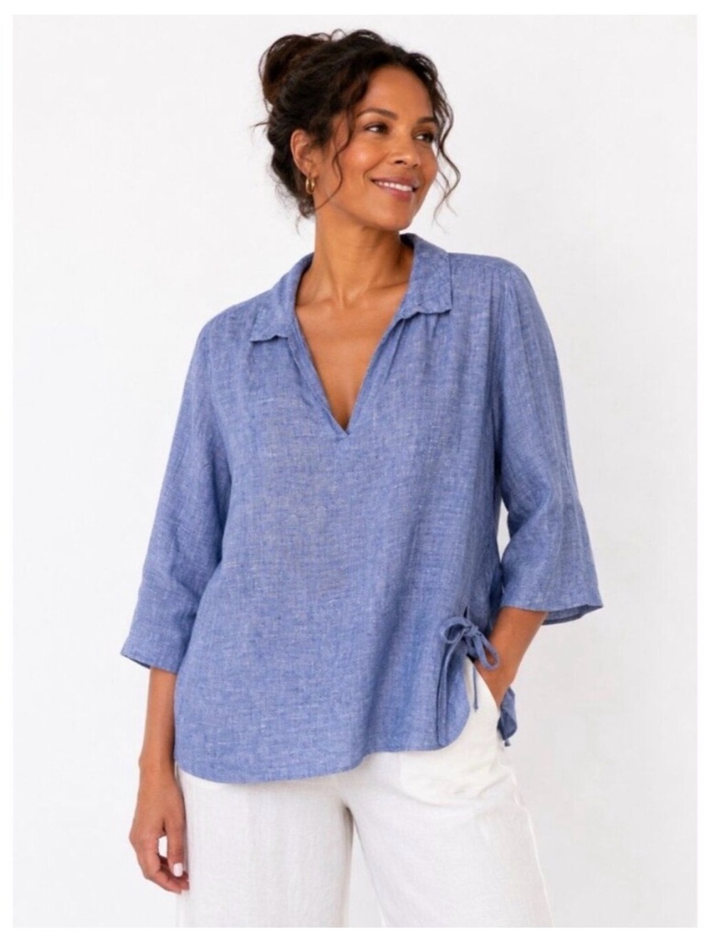 Isaac Mizrahi 100% linen white tunic blouse V neck XL